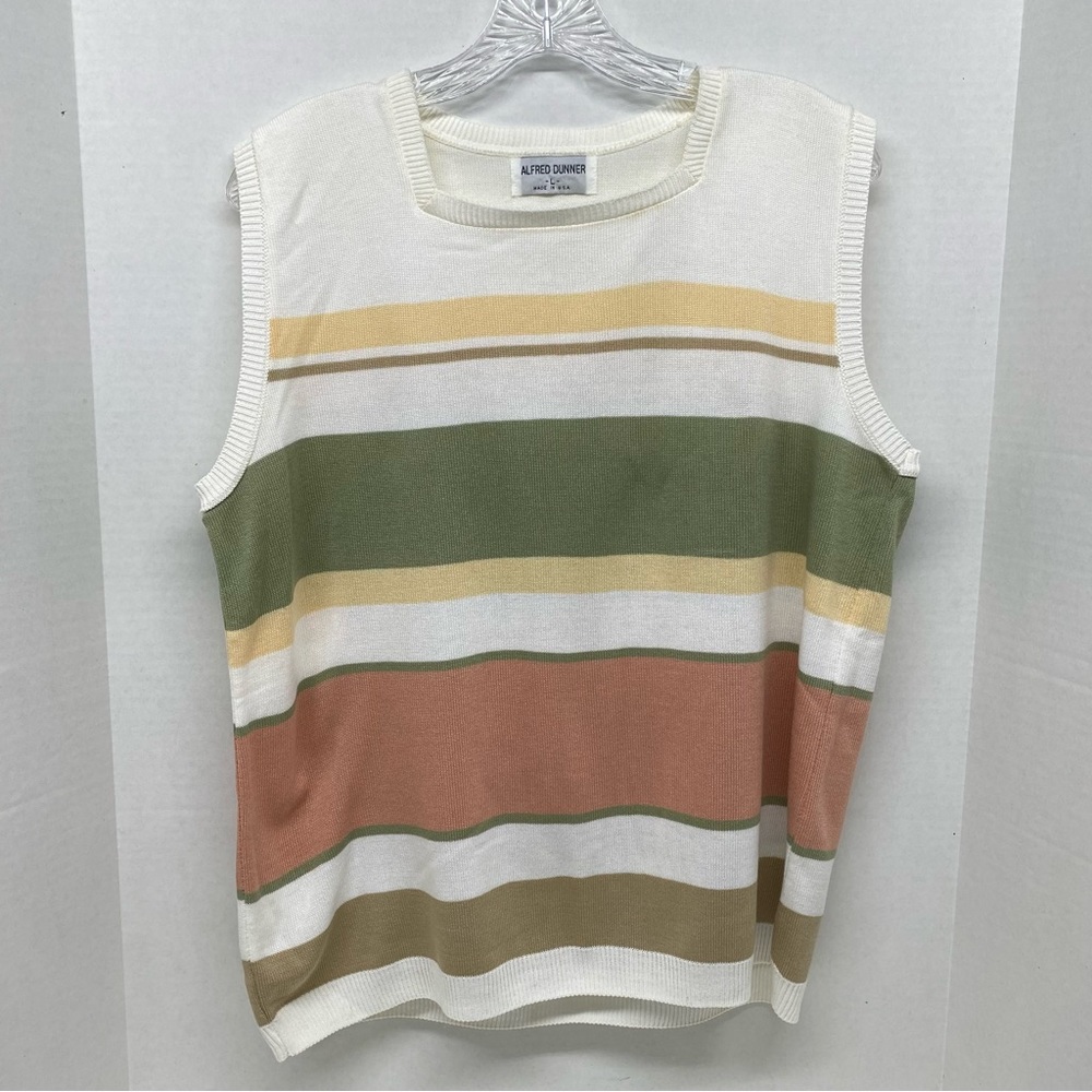 Alfred Dunner Womens Sleeveless Striped Top Size L Square Neck Pullover Casual